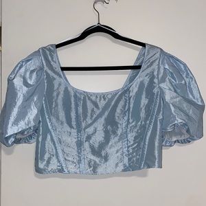Taffeta Puff Sleeve Corset Blouse Pale Blue
